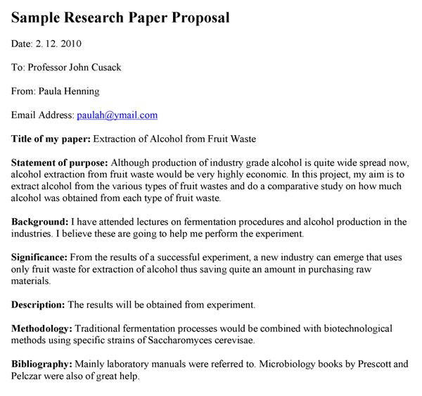 A Sample of Research Proposal Outlines and Papers