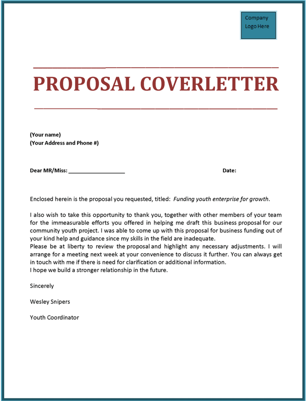 Sample business proposal cover letter template