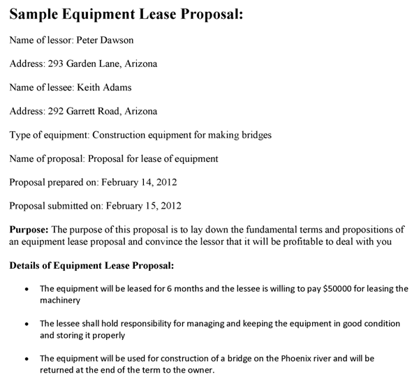 equipment leasing business plan sample