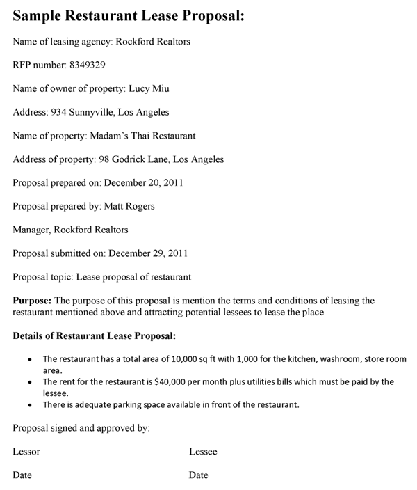 Restaurant Lease Proposal Template